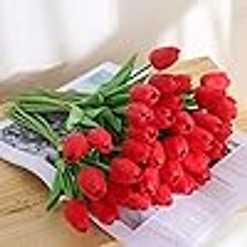 20pcs Rouge Real Touch Latex Artificielle Tulipes Fleurs Faux Tulipes Fleurs Bouquets De Mariage