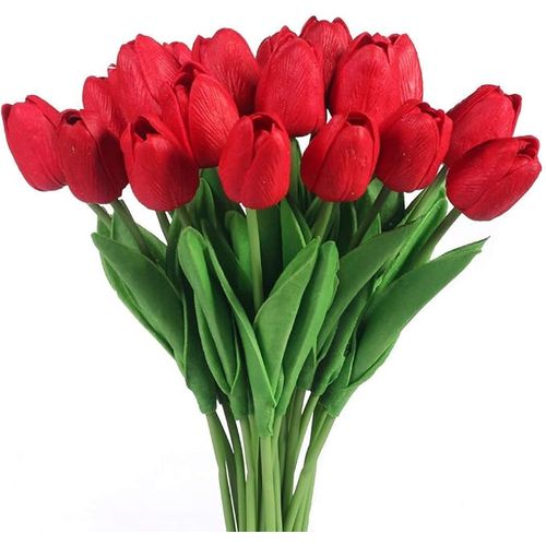 20pcs Rouge Real Touch Latex Artificielle Tulipes Fleurs Faux Tulipes Fleurs Bouquets De Mariage