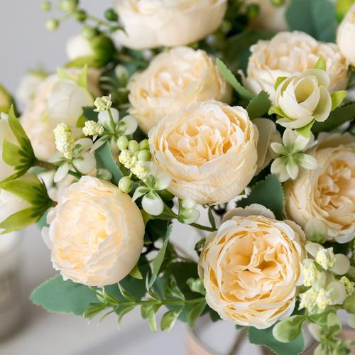 4pcs Coloré Bouquets Pivoine Fleurs Artificielles Fleurs Blanches Pivoines En Soie Bouquets Pour