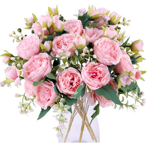 4pcs Roses Bouquets Pivoine Fleurs Artificielles Fleurs Blanches Pivoines En Soie Bouquets Pour