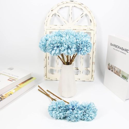 12 Pièces Bleu Clair Fleurs Artificielles En Boule De Chrysanthème Soie Hortensia Bouquet Fleurs