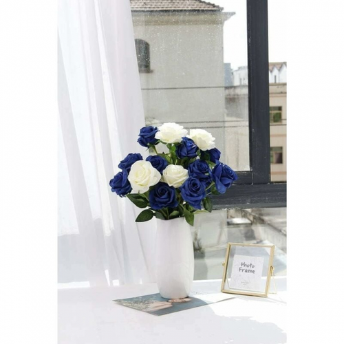 Bleu Lot De 10 Roses Artificielles En Soie Pour Décoration D'intérieur