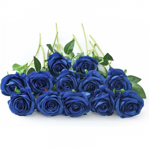 Bleu Lot De 10 Roses Artificielles En Soie Pour Décoration D'intérieur