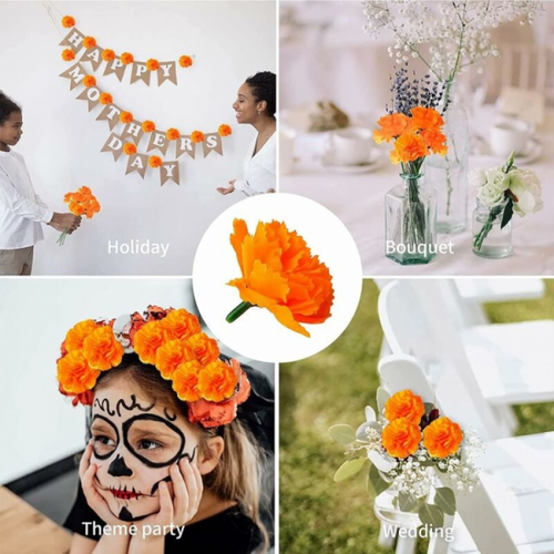 30 Pièces 4*5cmorange Têtes De Fleurs En Faux Oeillet, Fleurs Artificielles Marguerite Fleurs