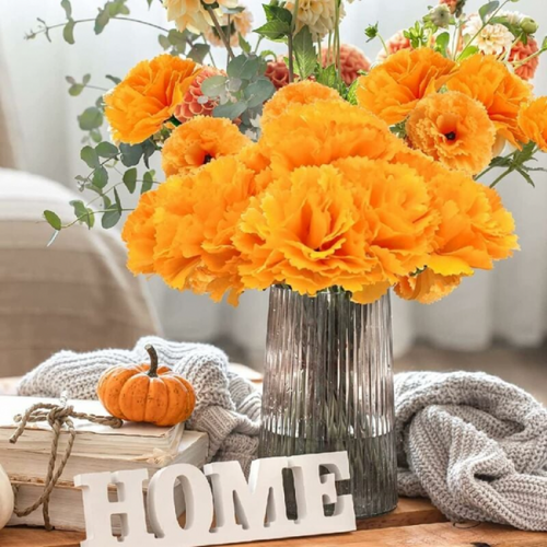 30 Pièces 4*5cmorange Têtes De Fleurs En Faux Oeillet, Fleurs Artificielles Marguerite Fleurs