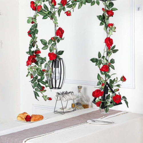 1.8 M - Rouge Guirlandes De Roses Artificielles En Velours De Soie