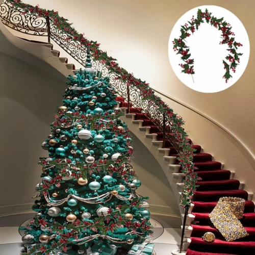 1 Pièce Rouge + Vert Guirlande De Noël De 170 Cm, Houx Artificiel Et Baies De Houx Pour Intérieur