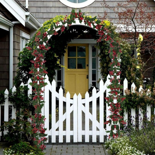 1 Pièce Rouge + Vert Guirlande De Noël De 170 Cm, Houx Artificiel Et Baies De Houx Pour Intérieur