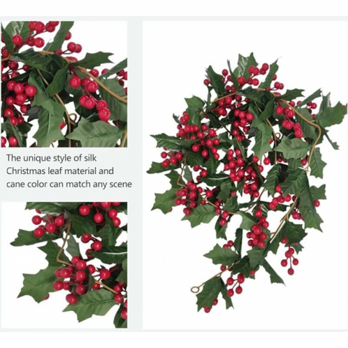 1 Pièce Rouge + Vert Guirlande De Noël De 170 Cm, Houx Artificiel Et Baies De Houx Pour Intérieur