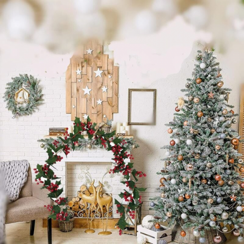 1 Pièce Rouge + Vert Guirlande De Noël De 170 Cm, Houx Artificiel Et Baies De Houx Pour Intérieur