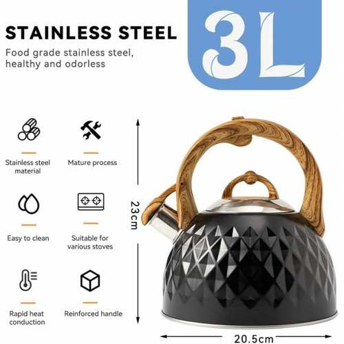 1 Pièce, Noir Bouilloire, 3l Theiere Induction, Bouilloire Sifflante, Bouilloire à Sifflet