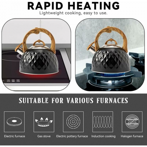 1 Pièce, Noir Bouilloire, 3l Theiere Induction, Bouilloire Sifflante, Bouilloire à Sifflet