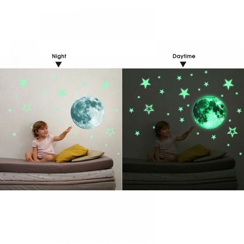 Lumineux 27pcs Étoiles Et 30cm Lune Autocollants Brille Dans Le Noir Fluorescents Autocollants