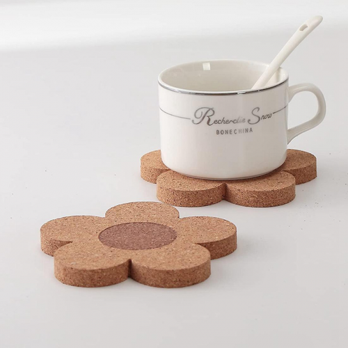 12pcs Cute Coasters For Drinks,absorbentetreusable Coaster Set 4inch Cork Flower Shape Coasters