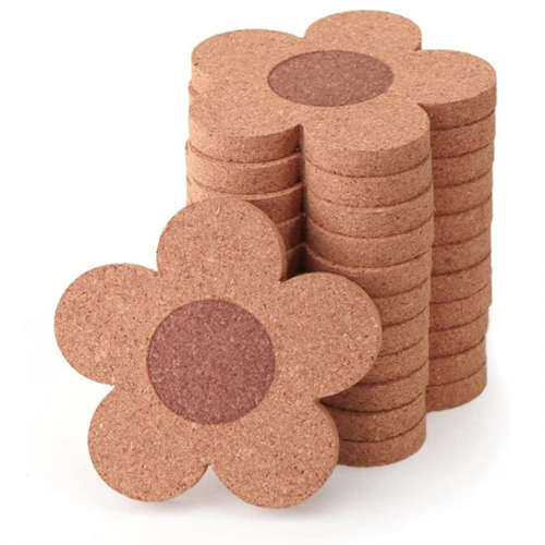 12pcs Cute Coasters For Drinks,absorbentetreusable Coaster Set 4inch Cork Flower Shape Coasters