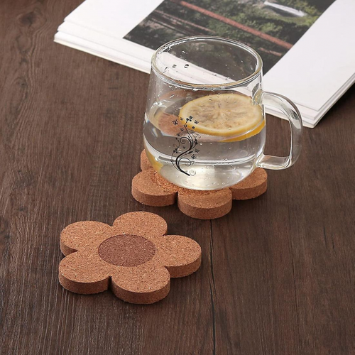 12pcs Cute Coasters For Drinks,absorbentetreusable Coaster Set 4inch Cork Flower Shape Coasters