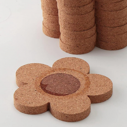 12pcs Cute Coasters For Drinks,absorbentetreusable Coaster Set 4inch Cork Flower Shape Coasters