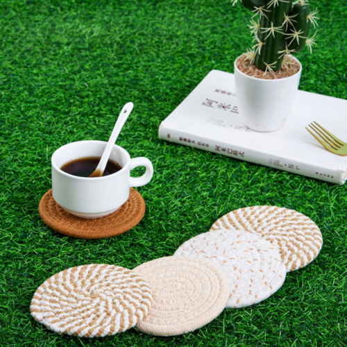 Lot De 8 11cmx 11cm Couleur Mix Sets De Table Rond Tissés Set De Table En Coton Lavable Antidérap