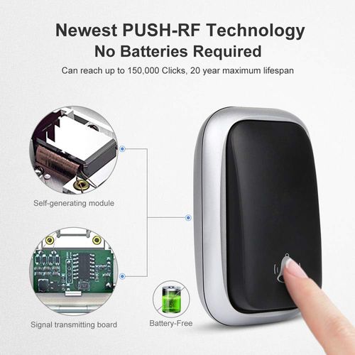Noir-sonnette Sans Fil, Sonnette Auto Alimentée Sans Batterie Requise Carillon De Porte Sans Fil