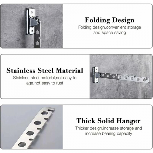 2pcs  Étendoirs Muraux Rabattables En Acier Inoxydable - Accroche Murale Pour Vêtements