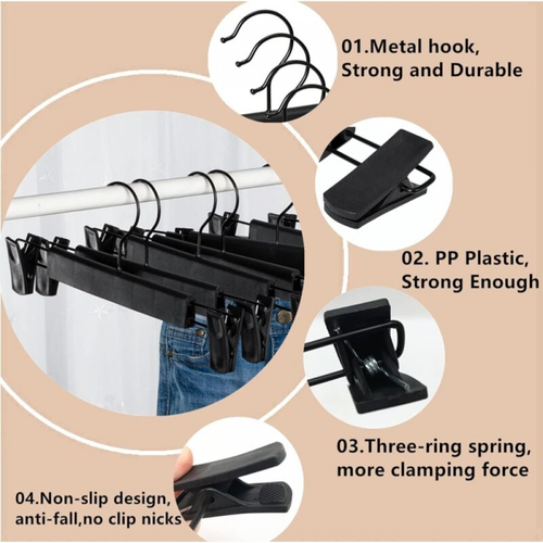 Noir Lot De 10 Cintres Pour Pantalon, Cintres Porte-jupes, Avec 2 Pinces Antidérapants Et Réglabl