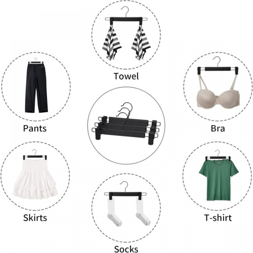 Noir Lot De 10 Cintres Pour Pantalon, Cintres Porte-jupes, Avec 2 Pinces Antidérapants Et Réglabl