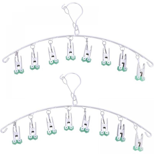 Vert 2pcs Cintre De Séchage En Acier Inoxydable, Suspension Séchage Rack Avec 8 Pinces