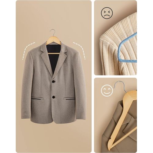 Cintre Bois, Lot De 5, Avec Encoches Antiglisse, Barre Antidérapante Pour Pantalons