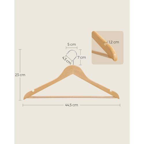 Cintre Bois, Lot De 5, Avec Encoches Antiglisse, Barre Antidérapante Pour Pantalons