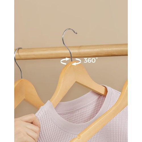 Cintre Bois, Lot De 5, Avec Encoches Antiglisse, Barre Antidérapante Pour Pantalons