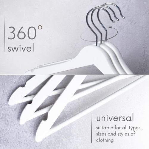 Cintres En Bois 5 Unités - Made In Eu - Cintre En Bois Blanc Pour Votre Armoire - Crochet Pivotan