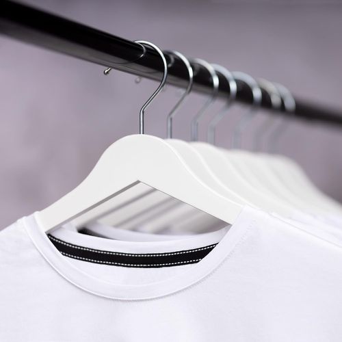 Cintres En Bois 5 Unités - Made In Eu - Cintre En Bois Blanc Pour Votre Armoire - Crochet Pivotan