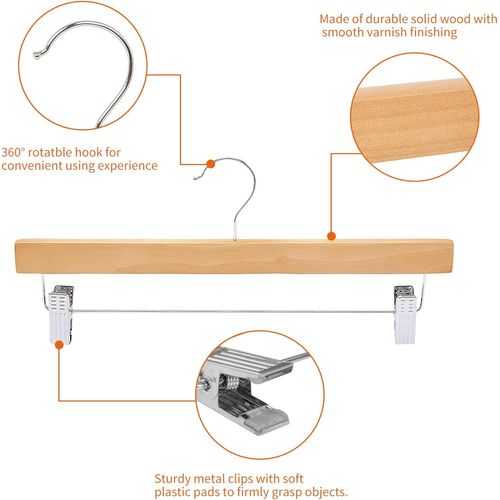 Lot De 1 Cintres En Bois Avec Pinces, Couleur Naturelle