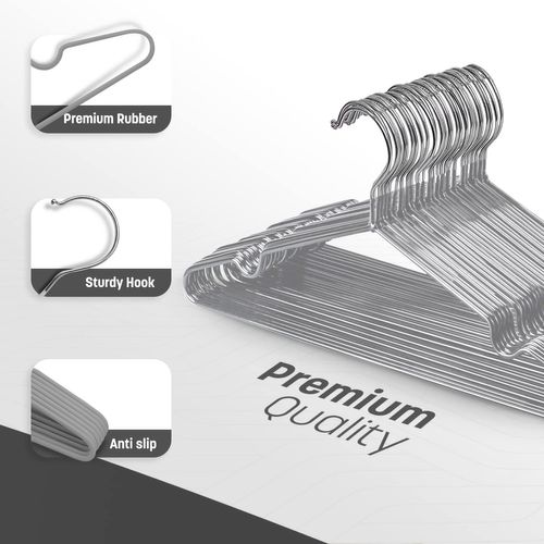 Cintres Gris  En Métal Revêtus De Caoutchouc Premium - Lot De 20, Gain De Place, Organisation