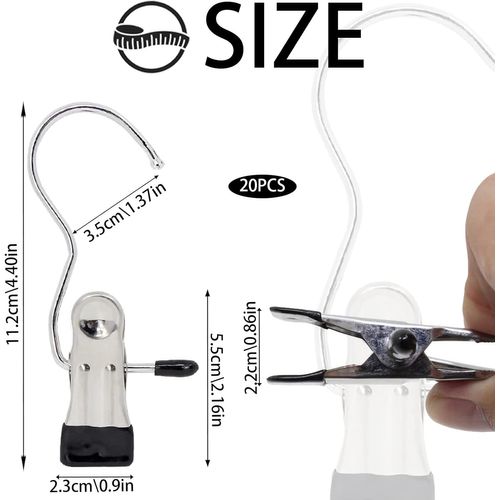 20 Pièces Crochet à Linge Portable Métal, Pinces à Linge En Métal Antidérapantes, Clips De Cintre