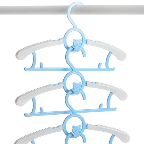 Bleu + Blanc Lot De 5 Cintres Empilables Pour Enfants - Avec Crochets D'ours - Antidérapants