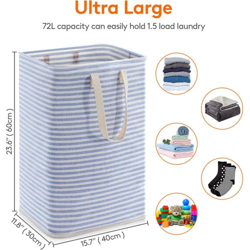 72l Panier à Linge Sale Pliable Imperméable En Tissu Avec Une Grande Capacité, Bleu