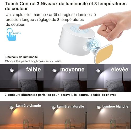 1pc Blanc Applique Murale Intérieure, Applique Murale LED Tactile Avec Port De Charge USB Contr