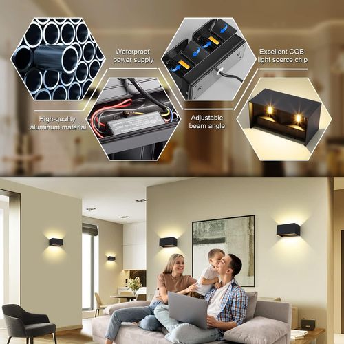 Noir，20w Appliques Murales LED 3000k Blanc Chaud Applique Extérieur Angle De Rayonnement Réglab