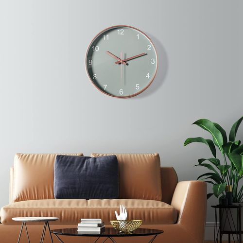 Vert Clair Silencieuse Horloge Murale 12 Pouces Chambre Salon Sans Échelle Horloge Ronde Horloge