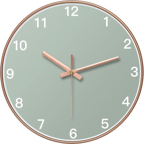 Vert Clair Silencieuse Horloge Murale 12 Pouces Chambre Salon Sans Échelle Horloge Ronde Horloge
