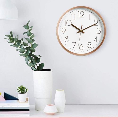 Moderne Horloge Murale Mute Silencieuse Pendule Murale Pour La Chambre Cuisine Salon - Or Rose
