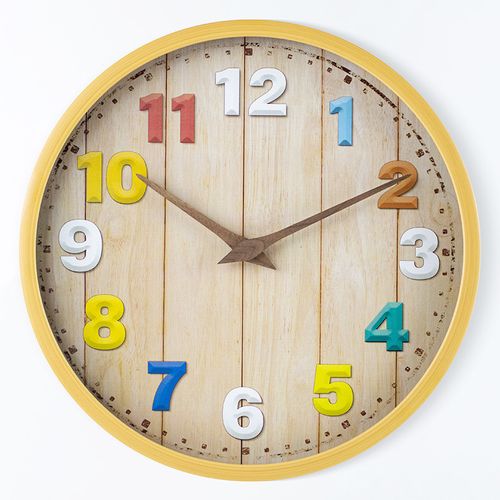 30cm-cartoon Bedroom Simple Clock Colourful Imitation Wood Grain Wall Clock Personalized Creative