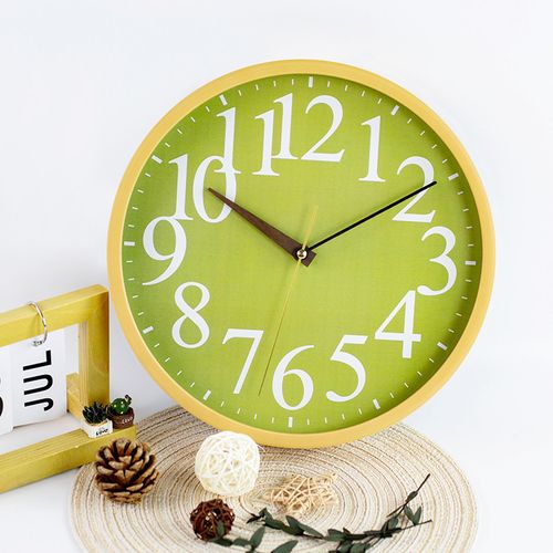 30cm-horloge Murale Simple Et Créative, Petite Horloge Verte Et Fraîche, En Faux Grain De Bois