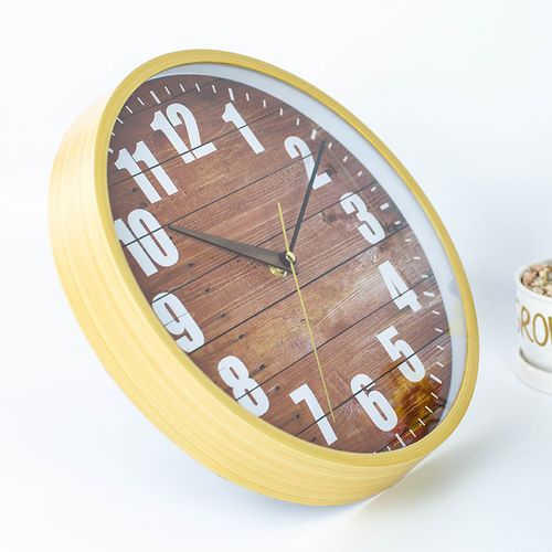 Horloge Murale Simple 30cm, Rouge, Marron, Avec Des Planches Faux Grain De Bois