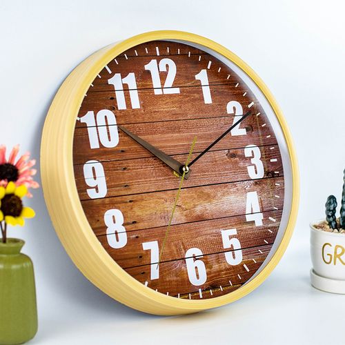 Horloge Murale Simple 30cm, Rouge, Marron, Avec Des Planches Faux Grain De Bois