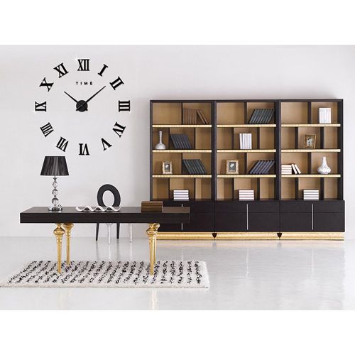 Noir Diy Grand Pendule Murale Chiffres Romains Big Montre Stickers 3d Horloge Montre Murale Home