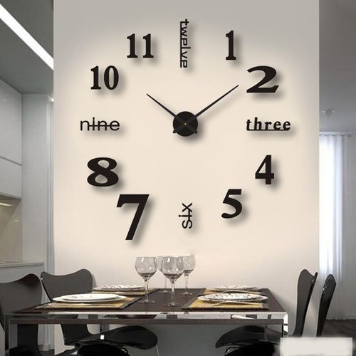 3d Horloge Murale  80-130cm , Noir, Diy Horloge Murale Digitale, Mouvement Silencieux
