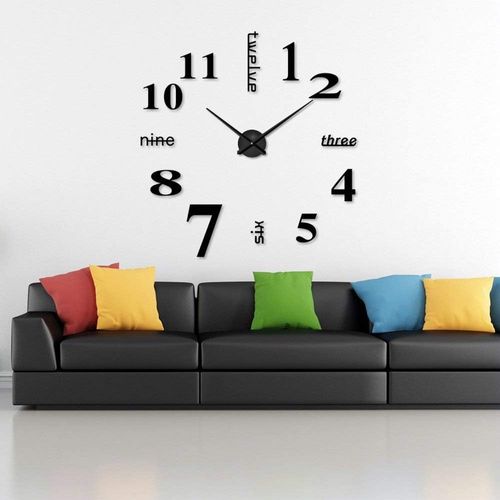 3d Horloge Murale  80-130cm , Noir, Diy Horloge Murale Digitale, Mouvement Silencieux
