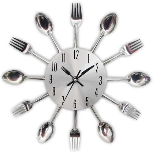 Horloge De Cuisine Effet Miroir Avec Cuillère, Fourchette, Autocollant Amovible En 3d